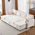 111.8 Sectional Sofa Pull-Out Sofa Bed with Double Storage Chaise Lounge Versatile Sofa Sleeper Couch with Cup Holders and USB Ports for Living Room Appartment Office (Beige-CF)