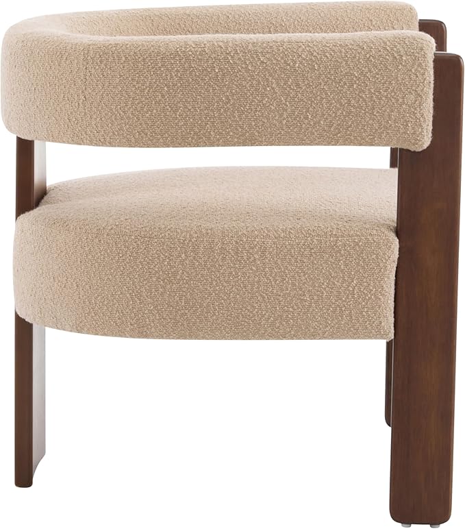 Christopher Knight Home Nettie Modern Accent Chair for Living Room Boucle Fabric Single Lounge Sofa Chair with Wooden Frame Comfy Reading Chair for Bedroom Lounge Armchair with Cushion Dark Beige