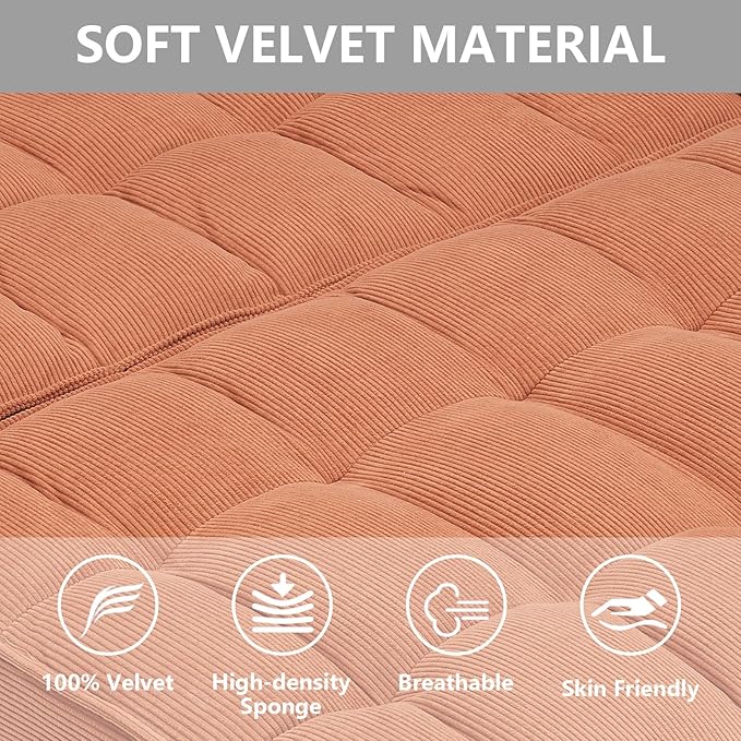 3 in 1 Convertible Sleeper Sofa BedFuton Loveseat Couch with Pull-Out Bed &amp Adjustable BackrestVelvet Fabric Sofa with Side Pocket for Small Apartment Living Room Office (Orange)