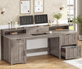 SEDETA Farmhouse 63 Executive Desk Wood Computer Desk with Drawers and Storage Cabinet Home Office Desk with File Drawer and Monitor Stand Wood Desk for Work Study Writing Grey
