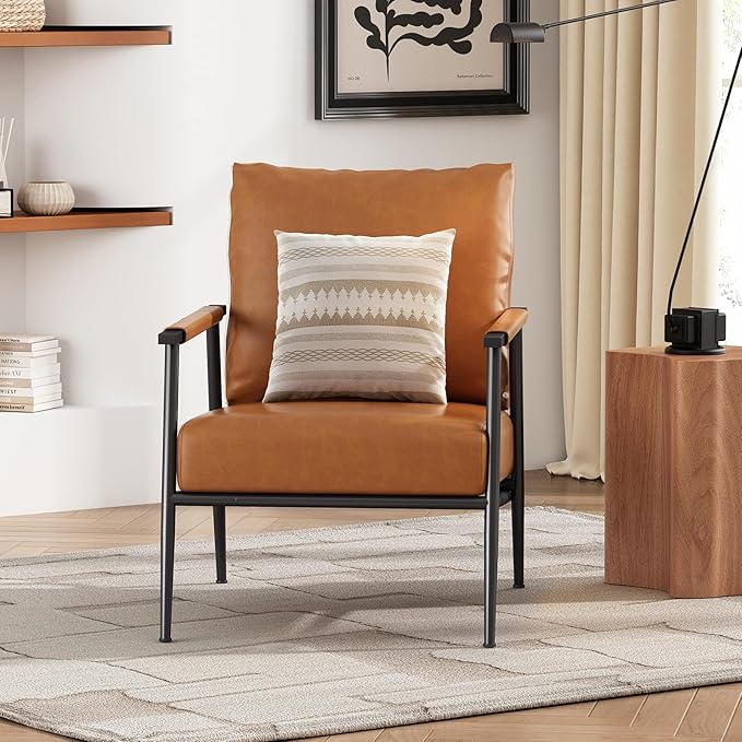 Mid-Century Modern Accent Chair Upholstered Armchair Comfy Side Chair Single Sofa Chair with Metal Frame for Living Room Bedroom Reading Room Office