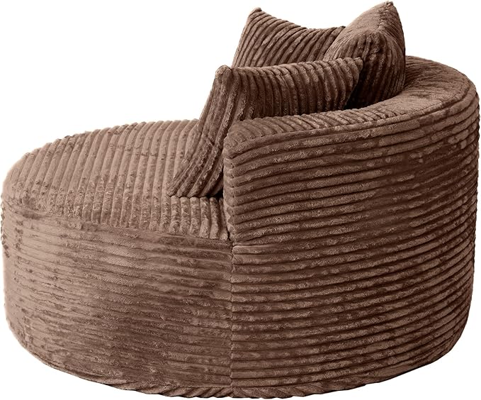 JACH Oversized Sofa Chaise with Three Pillows 50 Corduroy Deep Seat Single Sleeper Sofas Round Upholstered Lazy Floor Sofa for Living Room Apartment Brown