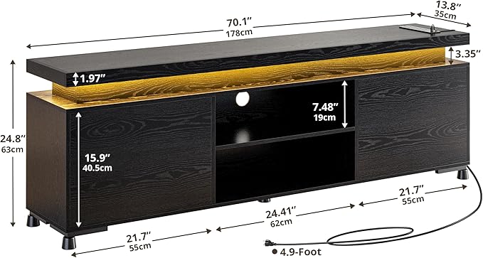 IRONCK TV Stands for TVs 75+ Inch with LED Lights and Power Outlet Modern TV Console Entertainment Center with Storage Cabinet for Living Room