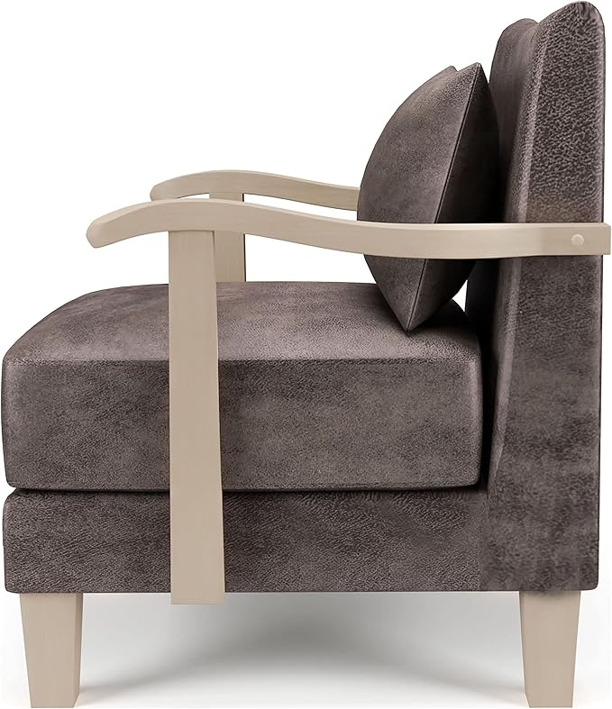 HOMES: Inside + Out Turney Upholstered Chair with Pillow Back and Wooden Arm for Living Room Bedroom Light Brown