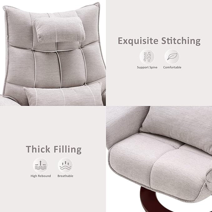 MCombo Swivel Recliner with Ottoman TV Chair Sets with Vibration Massage Ideal for Small Space Living Room &amp Bedroom 4188 (Beige)