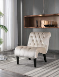 Modern Armless Living Room Chair/Leisure ChairUpholstered Fabric Button Comfortable Chair with Wooden Legs for Bedroom Living Room Office (Beige)
