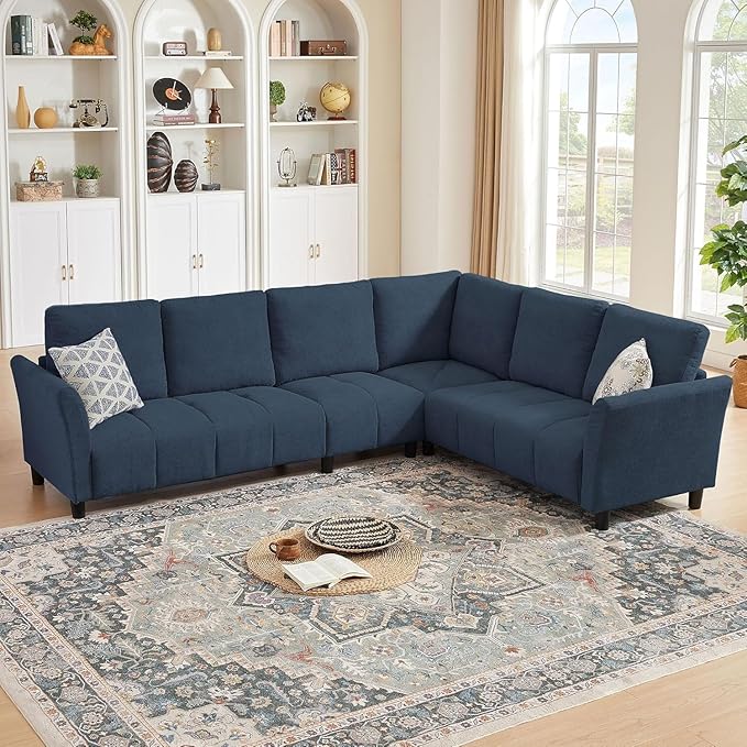 Convertible Sectional Sofa Couch 102 L Shaped Couch with Back Cushions Modern Upholstered Fabric 6-Seat Reversible Sofa Set for Living Room Apartment Office Blue