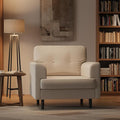 38 Modern Single Sofa Linen Upholstered Armrest Accent Chair with High-Density Foam &amp Fixed ArmrestsComfortable Armchair Upholstered Reading Chair for Living Room Bedroom &amp OfficeBeige