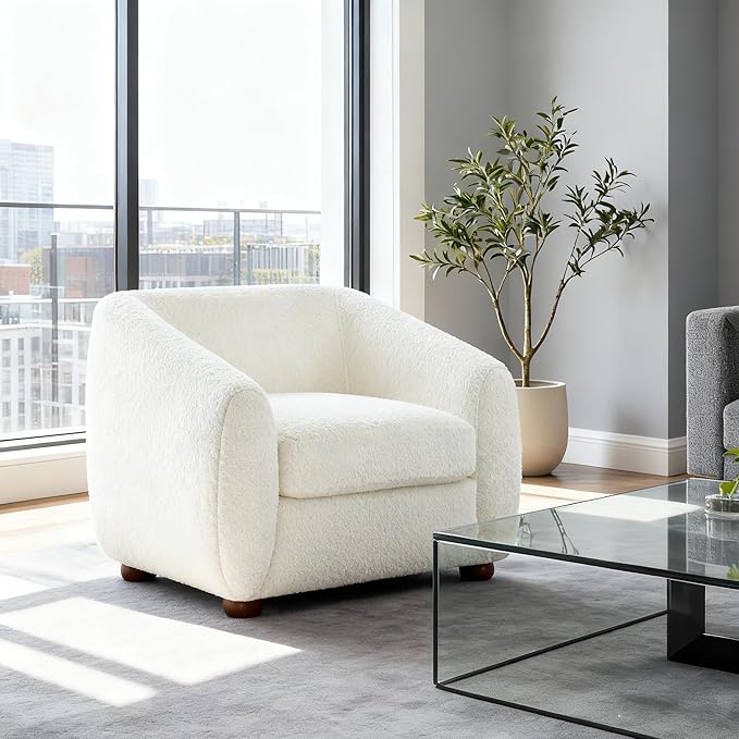 VANOMi Accent Chair for Living Room Oversize Armchairs with Thick Cushion Sherpa Living Room Chairs for Reading Bedroom Apartment Corner White