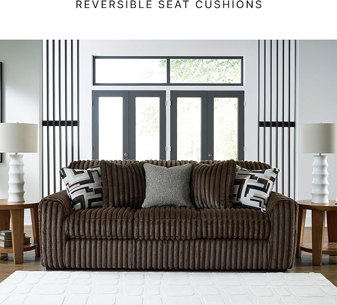 Signature Design by Ashley Stonemeade Casual Right-Arm Facing Sofa Chaise with 4 Toss Pillows Light Brown
