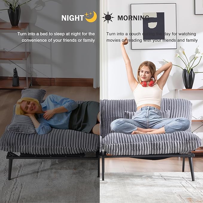 Memory Foam Futon Sofa Bed with Frame &amp Mattress Set - Comfy Mini Couch for Small Spaces &amp ApartmentsGray
