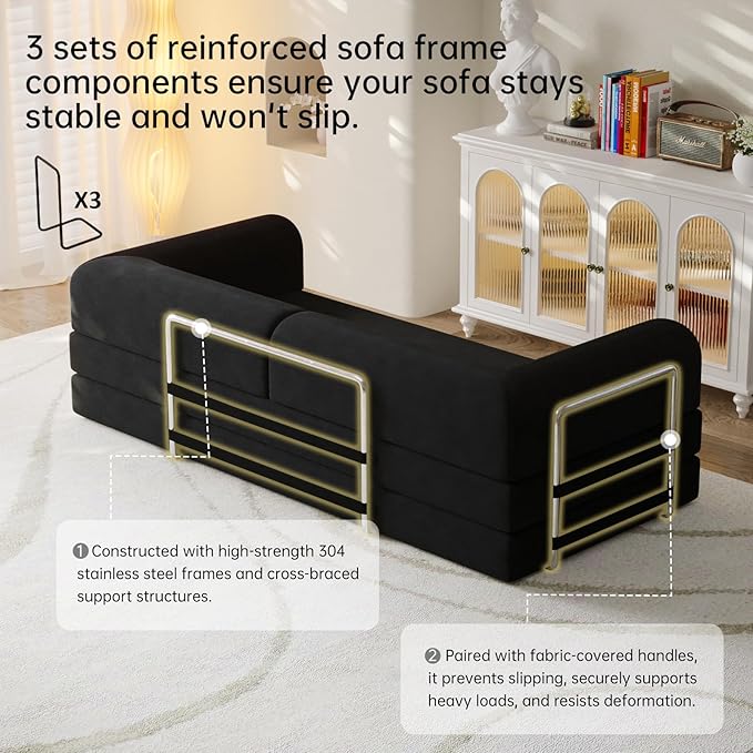 79” Convertible Sofa Bed 35D High-Density Foam&ampCorduroy Fabric Sleeper Couch Bed Fixed-Shape Frame &amp Removable ArmrestsModular Folding Small Loveseat Futo Sectional Funto Couch for Small S