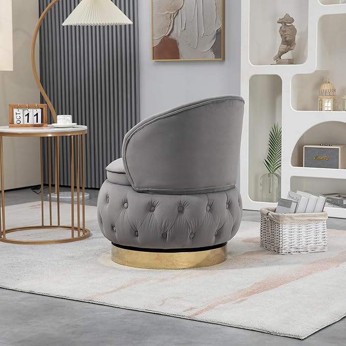 360 Degree Swivel Cuddle Barrel Accent Storage Chairs Round Armchairs with Wide Upholstered Fluffy Velvet Fabric Chair for Living Room Bedroom Office Waiting Rooms