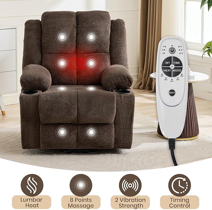 GAOMON Oversized Power Lift Recliner Chair for Elderly 135° Adjustable Lay Flat Electric Recliner with Massage &amp Heat Stand Assist 2 Cup Holders for Living Room Heavy Duty Lift Sofa - Brown