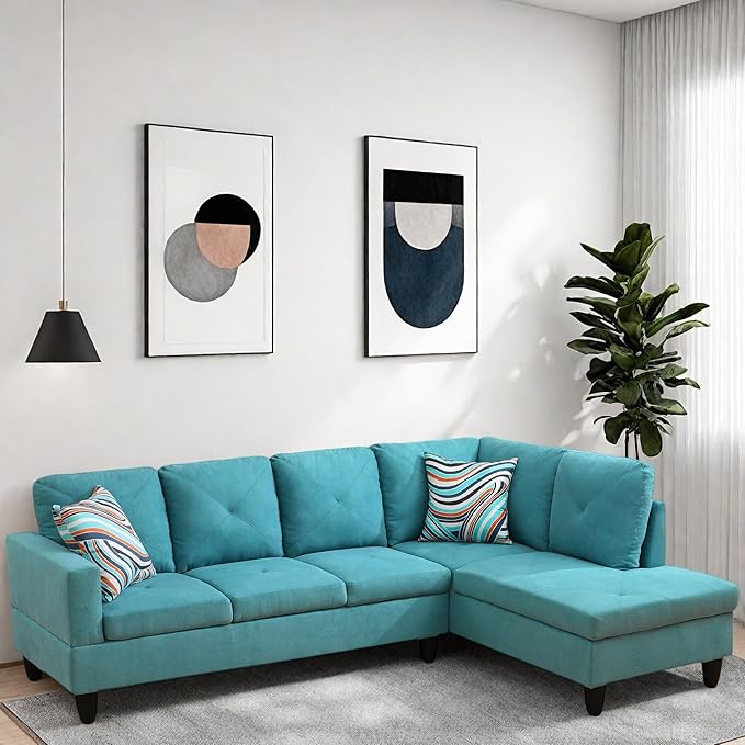 L Shaped Couch Modular Sectional Sofa with Chaise Modern Modular Sofas Furniture Sofa Couches for Living Room/Apartment/Office/Bedroom Aqua Blue