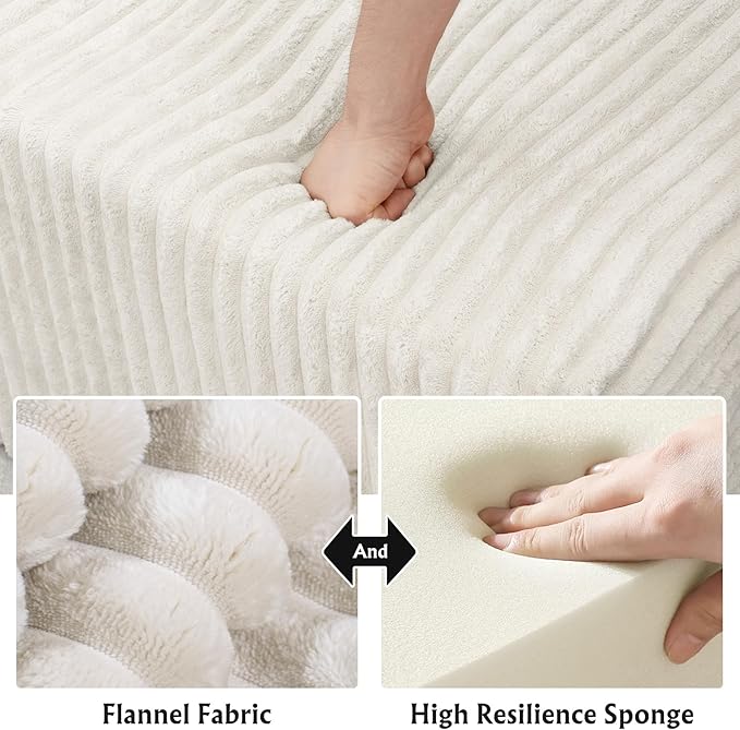 3-Piece Boneless Modular Sectional Sofa Cloud Couch with Left Facing Chaise Oversized Deep Seat Soft Corduroy Fabric Sectional Couch for Living Room-White