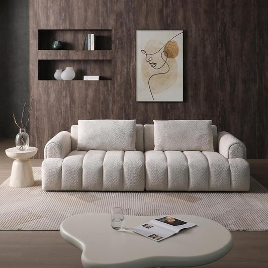 Modern Couch Sofa for Living Room Oversized Sectional Sofa 4-Seater Comfy Teddy Velvet Upholstered Couch Lounge Sofa for Apartment Small Space Beige Sofa Couch