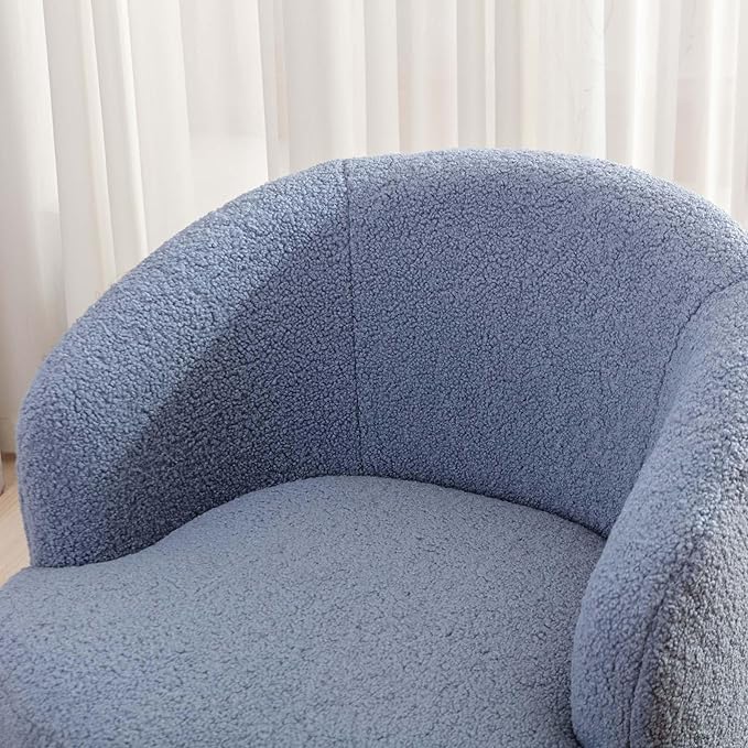 Swivel Barrel Chair with Foam FilledSwivel Accent ChairComfy Backrest Teddy Round Swivel Chair for Living Room (Light Blue)