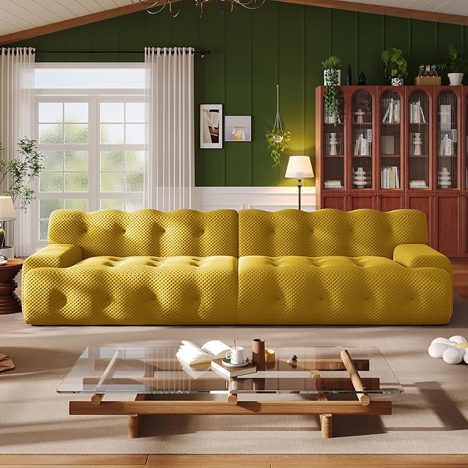 118 Boneless Cloud Sectional Couch4 Seater Modern Modular Sofa with Deep Seat Upholstered Couches with High-Density Foam for Living Room BedroomNo Required(Yellow 4-Seater)