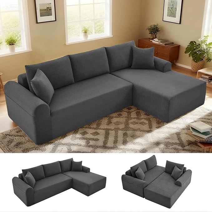 103 Modular Sectional Sofa with Chaise Cloud Sectional Couch with Deep Seat Modular L-Shape Sofa Corduroy Boneless Couch for Living RoomBedroomNo Assembly Required(Dgray Right Facing Chaise)