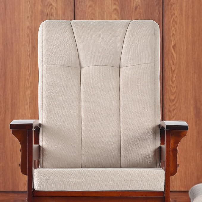 Solid Wood Glider Rocking Chair and Ottoman Set Rustic Nursery Glider Rocker with Padded Cushion Smooth Rocking Motion Indoor Living Room NursingNappingReading Cream