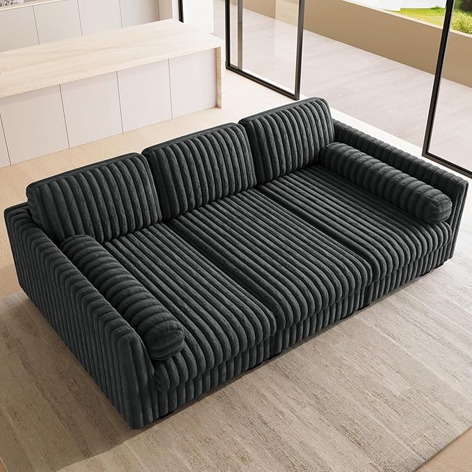 Belffin 86.2 Modular Sectional SofaPlush Corduroy Sectional Couches for Living RoomComfy Deep Seat Sofa with Soft Pillows for Apartment Living Room Bedroom Grey Sofa