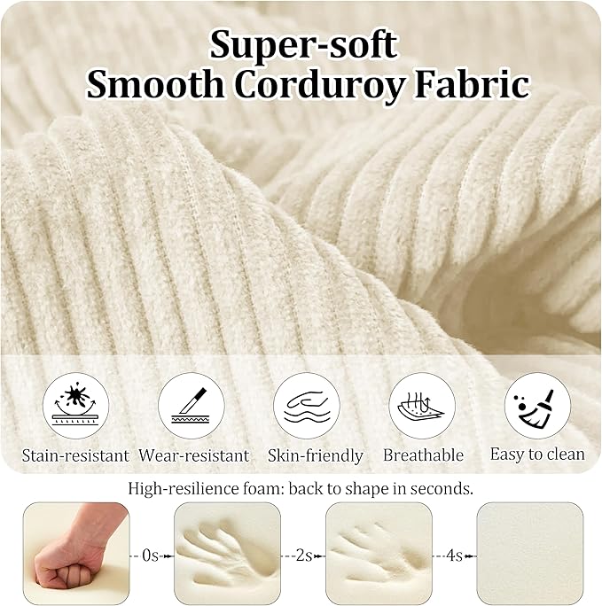 59'' Convertible Compressed Corduroy Folding Cloud Sofa Bed Modern Boneless Pull Out Loveseat Sleeper in a Box 4 in 1 Floor Mattress Futon Cloud Couch No Assembly Needed Beige 2 Pillows Queen