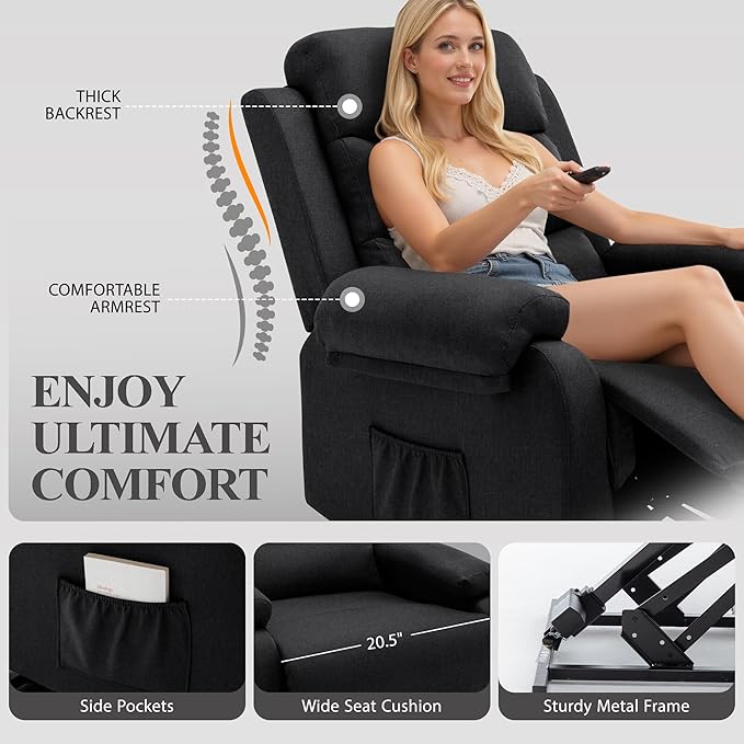 Power Lift Recliner Chair for Elderly Electric Lift Chair for Adults Small Recliner with Side Pockets for Living Room Reading Room Recliner Saves Your Favorite Position Black