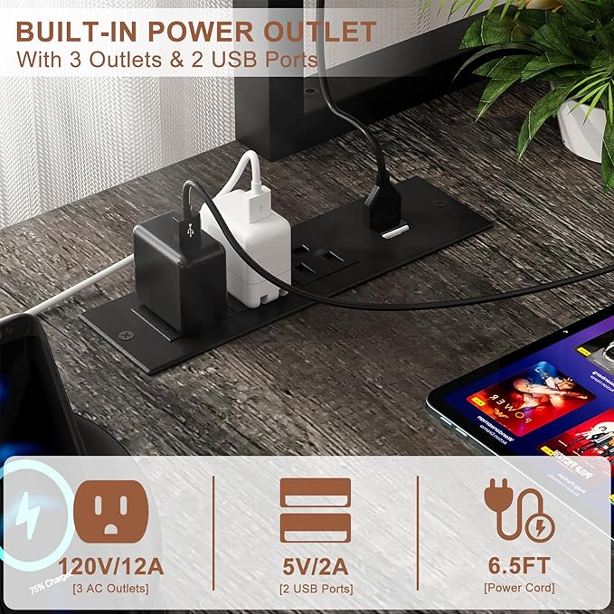 Aheaplus L Shaped Desk Gaming Desk 59 L Shaped Computer Desk with LED Light &amp Power Outlet Reversible Home Office Desk Gamer Desks with Shelves &amp Storage Bag &amp Hooks Corner PC Desk Bl