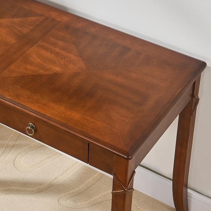 Solid Wood Computer Writing Desk with 2 Big Drawers 46.06 Wide Home Office Desk Workstation with Hourglass Shape Tabletop Big Rustic Study Table in Cherry Brown BSZ-DR200