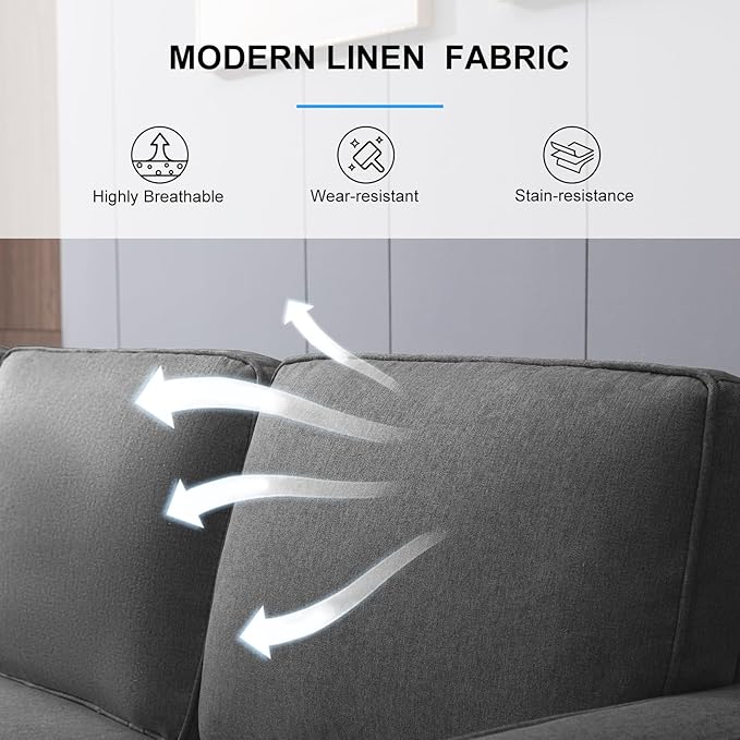 PUREMIND 3 Piece Living Room Sofa Sets Modern 3 Seater Sofa with Ottoman and Loveseat and Armchair Sets Linen Fabric L Shape Couch Set of 3 for Living Room Dark Grey
