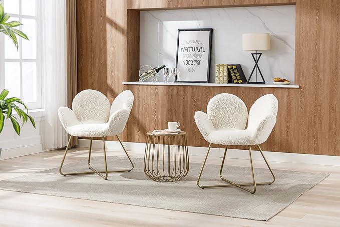 Modern Velvet Accent Chair Comfy Cute Upholstered Vanity Desk Chair wMetal Legs Soft CushionArmchair for Living Room 2PCSet