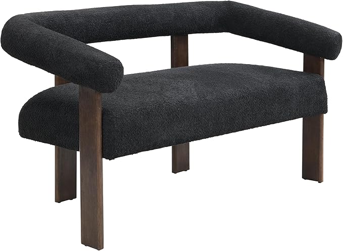 GDFStudio 53.25 Loveseat Sofa with Round Boucle Rrmrest Lightweight Upholstered Small Couch with Rubber Wood Frame Modern Couch with Deep Seat for for Living Room Bedroom Black