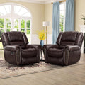 CANMOV Leather Recliner Chair Set of 2 Classic and Traditional Manual Recliner Chair with Comfortable Arms and BackManual Single Recliner Sofa for Living Room Brown