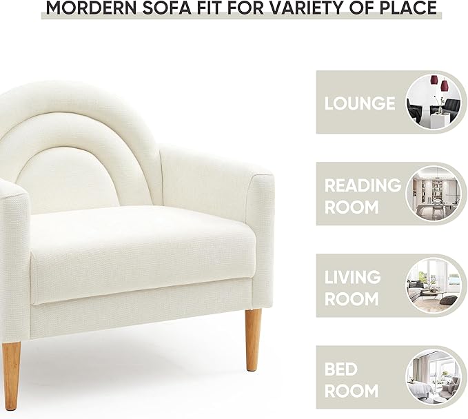 Accent Chair Reading Chair with Armrest Small Comfy Chair for Small Spaces Modern Linen Upholstered Armchair for Bedroom &amp Living Room Single Sofa Chair with Wood Legs Easy Assembly (Cream)