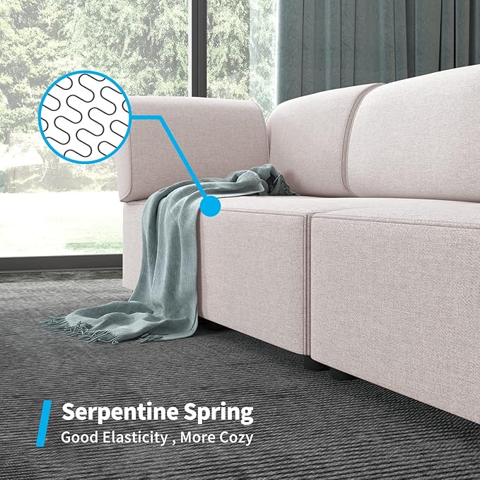 Mjkone 120'' Modular Sectional Sofa Couch U-Shaped Convertible Sofas with 2 Reversible Ottomans 6 Seat Modern Linen Fabric Sofa Couches with High Resilience Cushions for Living Room Home Beige