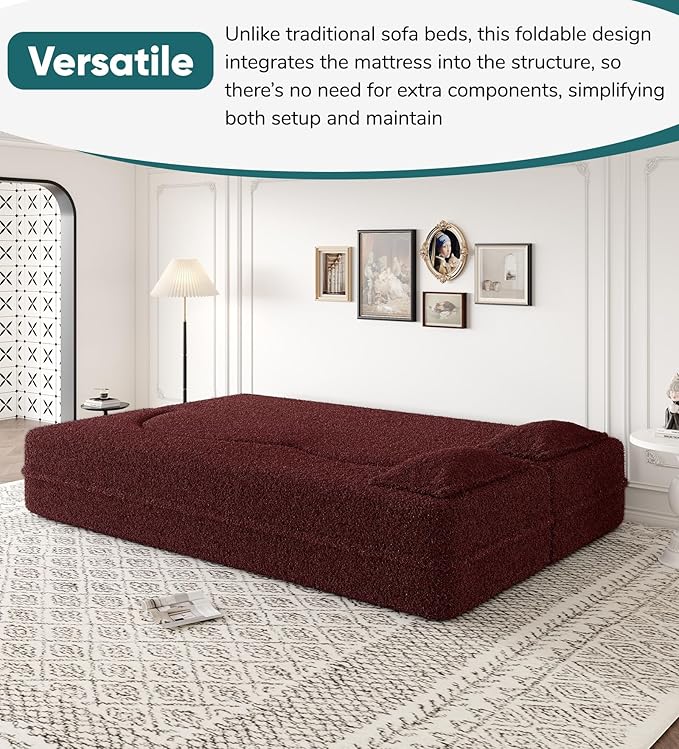 JOYBASE 78in Sofa Couch Convertible Oversized Cloud Loveseat Minimalist Sleeper Sofa Bed for Living Room Apartment Office No Assembly Required (Wine Red)