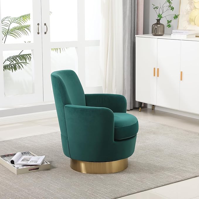 360° Swivel Barrel Chair Set of 2 28.3 Modern Velvet Round Accent Chair Comfy Upholstered Small Armchair with Gold Metal Base for Living Room Bedroom Nursery Office Sillas para Sala Emerald