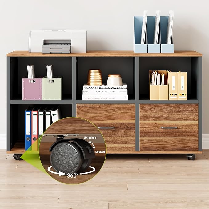LITTLE TREE 63 Office Desk and 47 File Drawer Cabinet Large Computer Desk Study Writing Desk Workstation for Home Office
