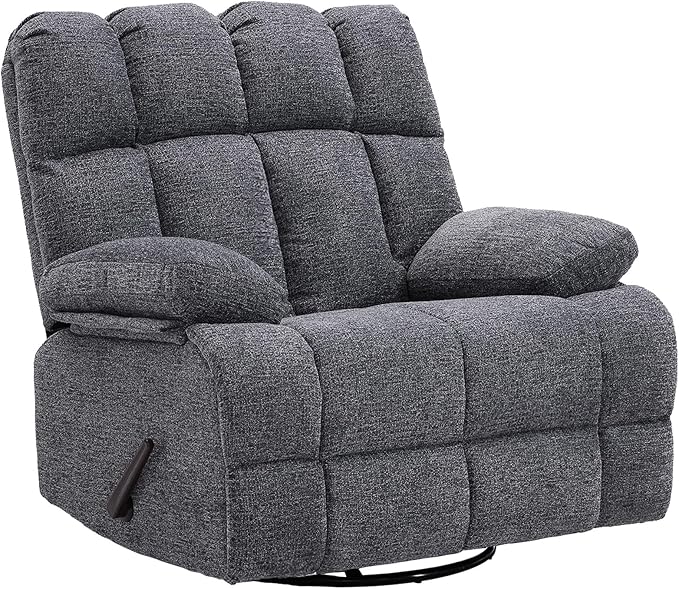 Oversized Swivel Rocker Recliner Chair for Adult Rock Recliner for 350lb Big Man Extra Wide Manual Recliners Overstuffed Soft Rocking Sofa ChairLight Grey
