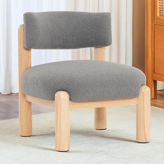 Furniliving Oversized Modern Accent Chair Boucle Fabric Upholstered Armless Chair Assembly Free Comfy Living Room Chair with Solid Wood for Home Decor Grey