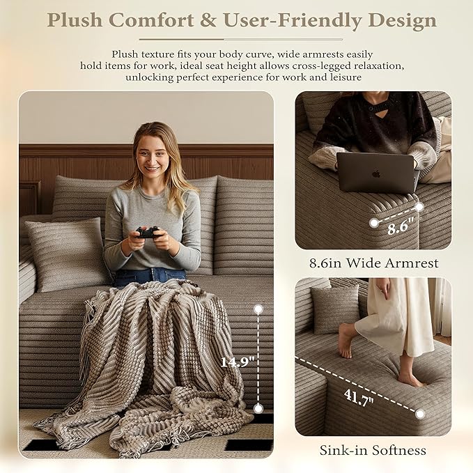 96''Sectional Couches for Living RoomModern Modular Sectional SofaUpholstered Boneless Couch Comfy Cloud Couch with L Shaped Chaise (Camel Upgrade-96''W Right Facing Chaise)