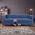 Chesterfield Sofa Modern Velvet Tufted Couch 3 Seater with Scroll Arms and Nailhead for Living Room Bedroom Office Apartment (Blue)