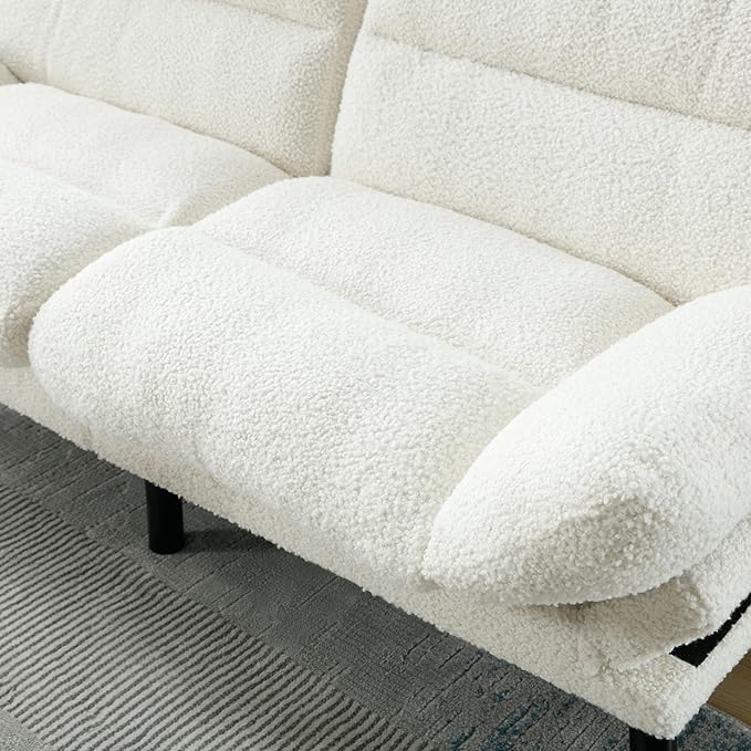 Modern White Teddy Convertible Folding Futon Couch Sofa Bed Adjustable Pillow Top Arm Memory Foam Couch Double Loveseat Sofa for Compact Living SpaceDormGame StudioApartmentBedroom (White Teddy)