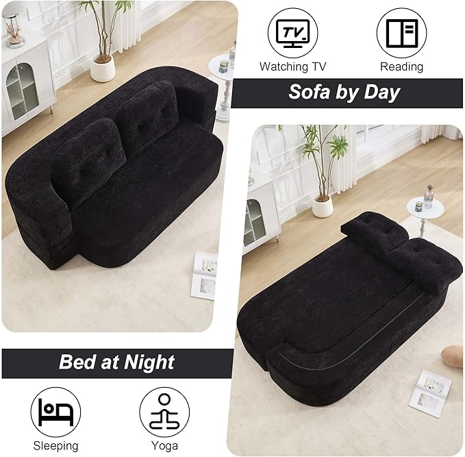 78.7 W Boneless Cloud Loveseat Sofa 2 in 1 Convertible Floor Folding Couch Bed No Assembly Compressed Foam Lounge Sofa Sleeper for Dorm Apartment Office Bedroom Living Room Small Spaces