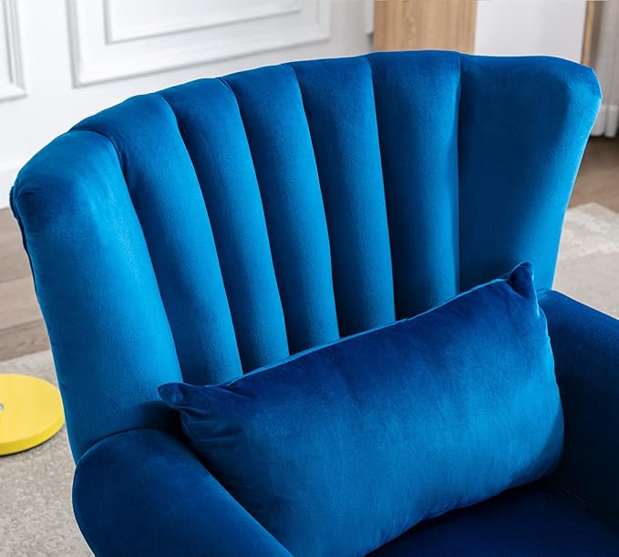 Mid Century Modern Accent Chair Upholstered Armchair Comfy Velvet Fabric Single Sofa with Lined Wingback for Small Spaces Bedroom Living Room Velvet Blue 30.1D x 30.5W x 35H in
