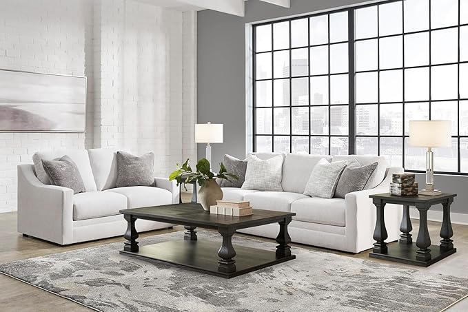 Signature Design by Ashley Maitelynn Contemporary Sofa with Accent Pillows Reversible Cushions and Sloped Arms Light Gray