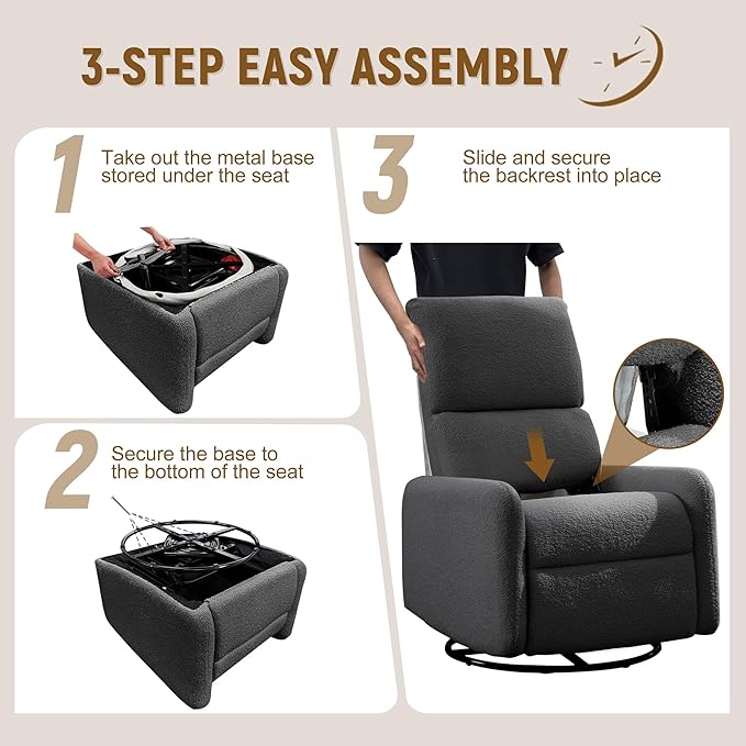 360° Rocking Chair Nursery Rocker Chair with Side Pockets Glider Nursing Chair with Steel Structure Base Small Chair for Small Spaces Sherpa Swivel Accent Chairs for Living Room Nursing