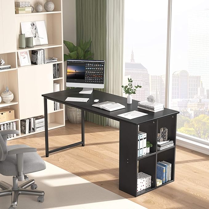 Topfurny 47.2'' Computer Desk with Storage Shelves Modern Home Office Desk Computer Table with Cabinets Student Studying Writing Desk Wood Desk Workstation for Home Office Black