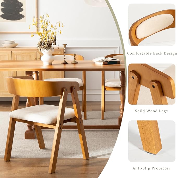 Chogori Wooden Dining Chairs Modern Dining Room Chairs with Arms and Upholstered Seat Farmhouse Style Chairs for Kitchen Dining Room Living Room (Dark Oak Set of 2)